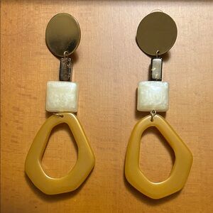 Geometric Drop Earrings with Mustard Resin Hoops